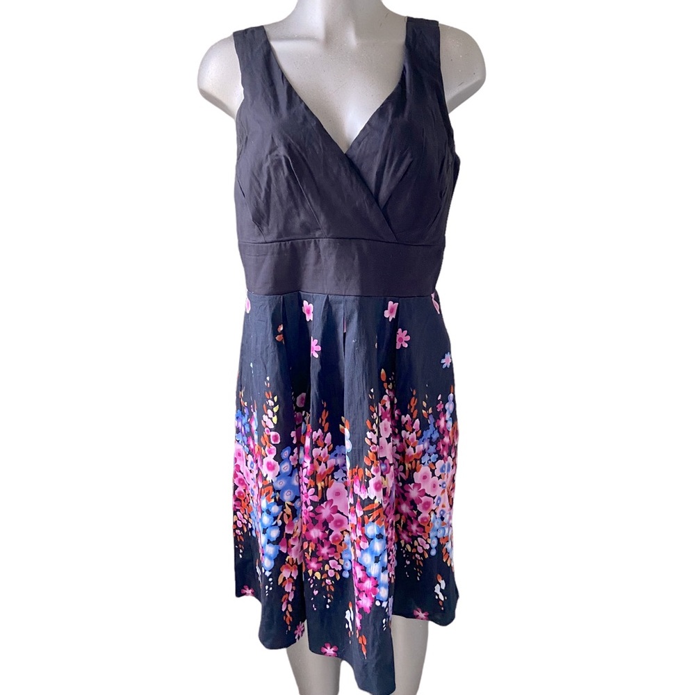 Ruby Rox Floral A Line Dress V Neck Stretch Fairycore Sleeveless Black/Pink Sz L